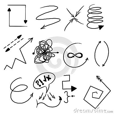 Arrows. Check mark V X sign icon, sketch checkmark. Vote Speech bubble symbol. Hand Drawn Arrow Infinity endless. Stock Photo